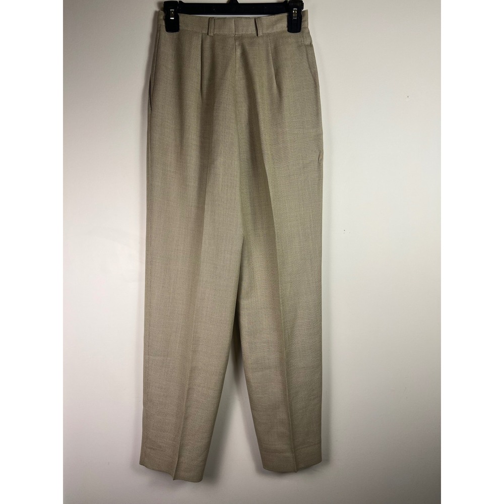 Zanella Khaki Print Pleated Front Trousers Tan Size 6 Made in Italy